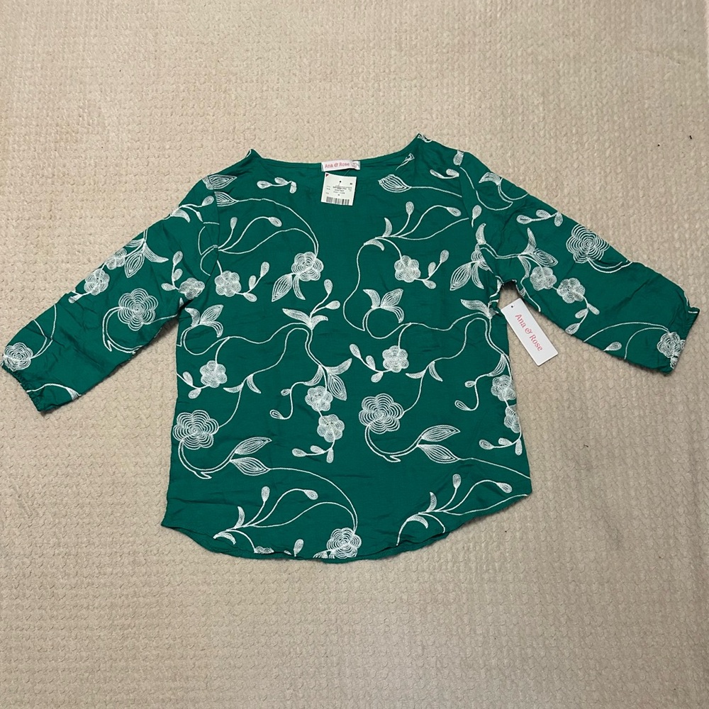 Teal Dress with White Floral Embroidery